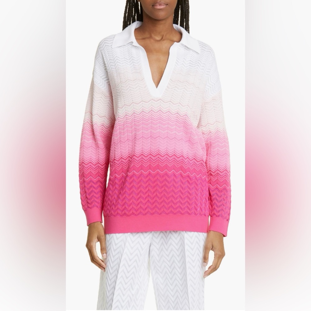 NWT Authentic Missoni Zig Zag Cotton Blend Polo Sweater Size M